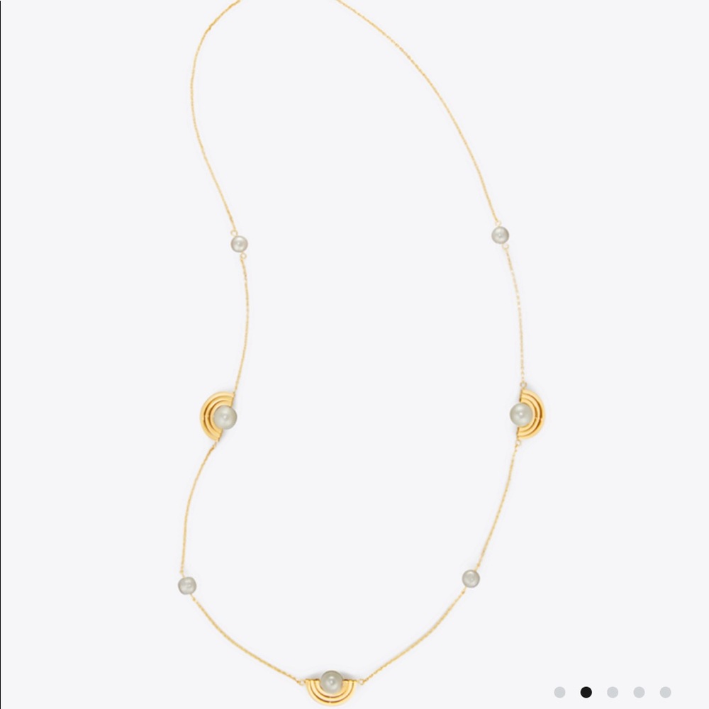 Tory Burch SPINNING PEARL ROSARY necklace.